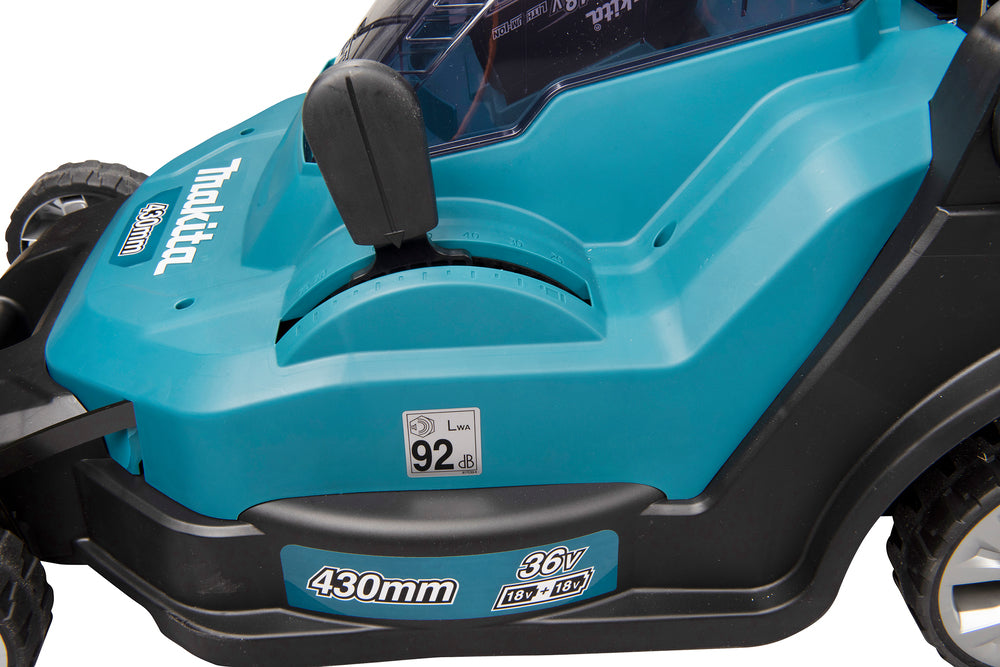 Makita Akku-Rasenmäher 2x18 V mit Kunststoffdeck & Komplett-Set - DLM432PT2