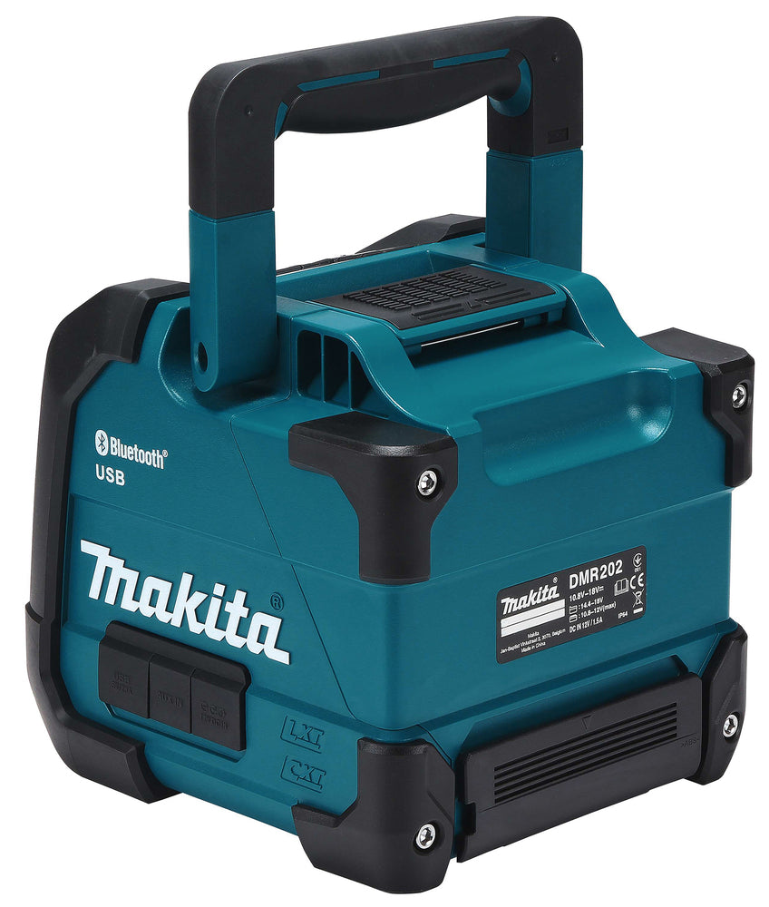 Makita Bluetooth-Lautsprecher – IP64, Display, Akku-/Netzbetrieb, USB & AUX - DMR202