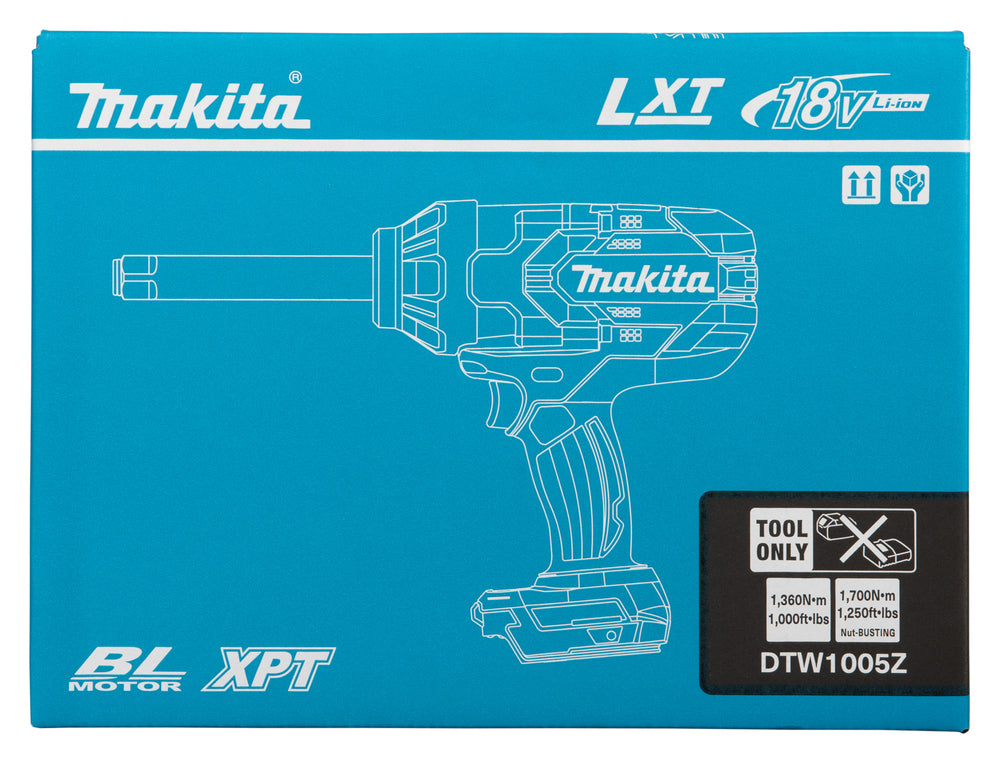 Makita Akku-Schlagschrauber DTW1005 – 18V LXT, 3/4" Langschaft, 1.360 Nm & Auto-Stopp - DTW1005Z