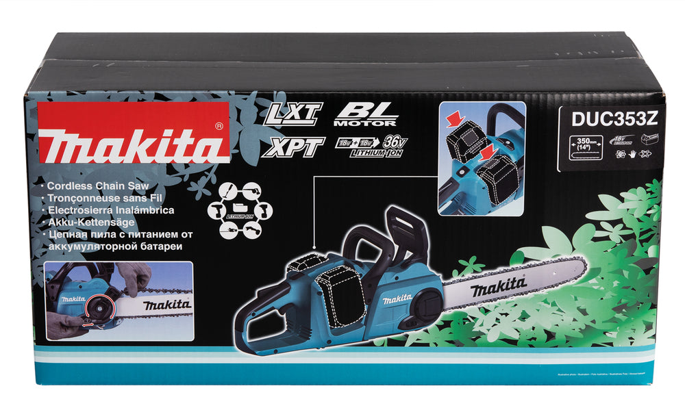 Makita 2 x 18 V Akku-Kettensäge – 35 cm Schwert, 20 m/s Kettengeschwindigkeit, bürstenloser Motor - DUC353Z