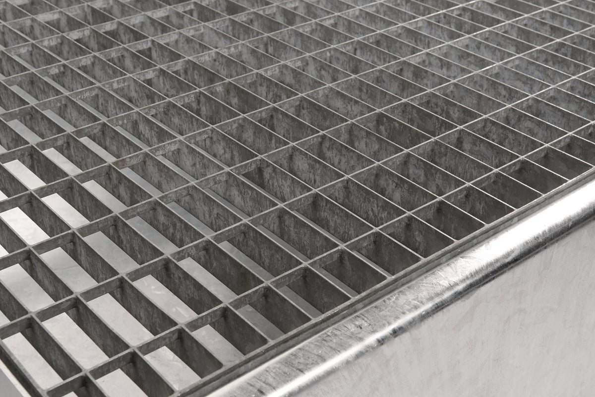 TECWERK Auffangwanne 215 l Stahlblech mit Gitterrost – 1200 x 800 x 360 mm, für 2 x 200-l-Fässer