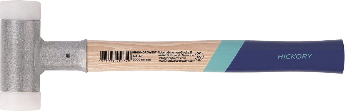 TECWERK Schonhammer Hickory rückschlagfrei 350 mm, Nylon weiß, 30 mm Kopf