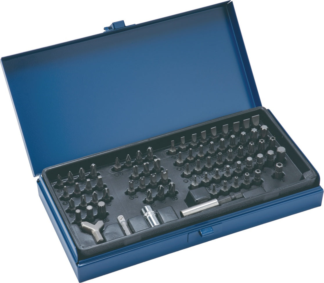 TECWERK Bitsortiment 75-teilig für Sicherungsschrauben – 1/4″ Antrieb, Universalhalter, Stahlblechkassette