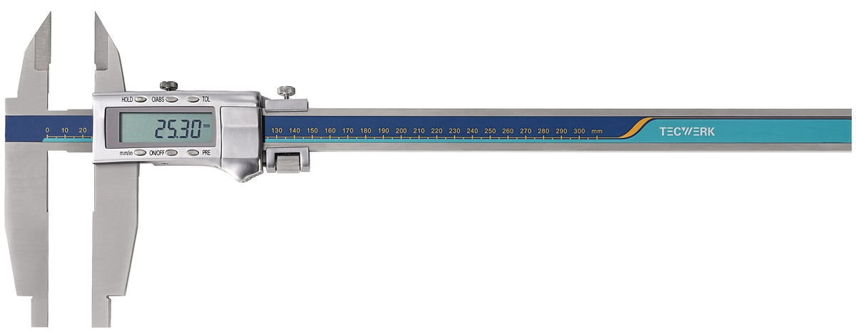TECWERK Digitaler Werkstattmessschieber 300 mm – Präzisionsmessung mit Metallgehäuse