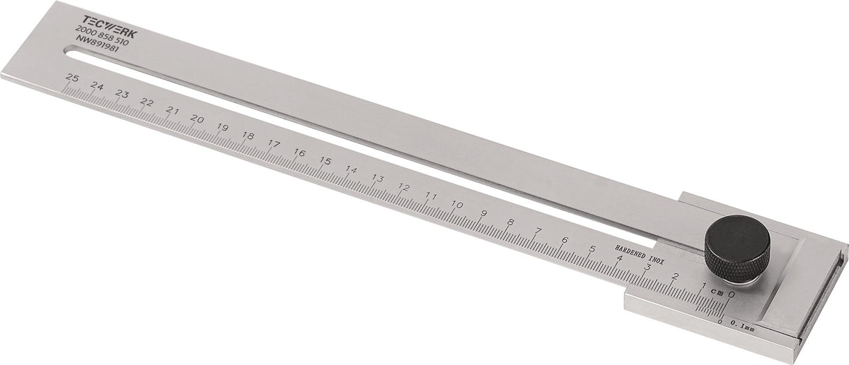 TECWERK Streichmaß 200 mm mit flachem Schieber INOX – Rostfreier Stahl, gehärtete Anreißkanten