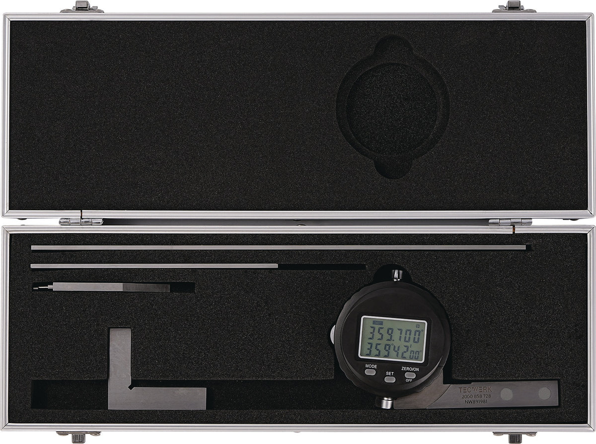 TECWERK Digitaler Winkelmesser Schienenlänge 150/300 mm – Ablesung 0,005° / 10′