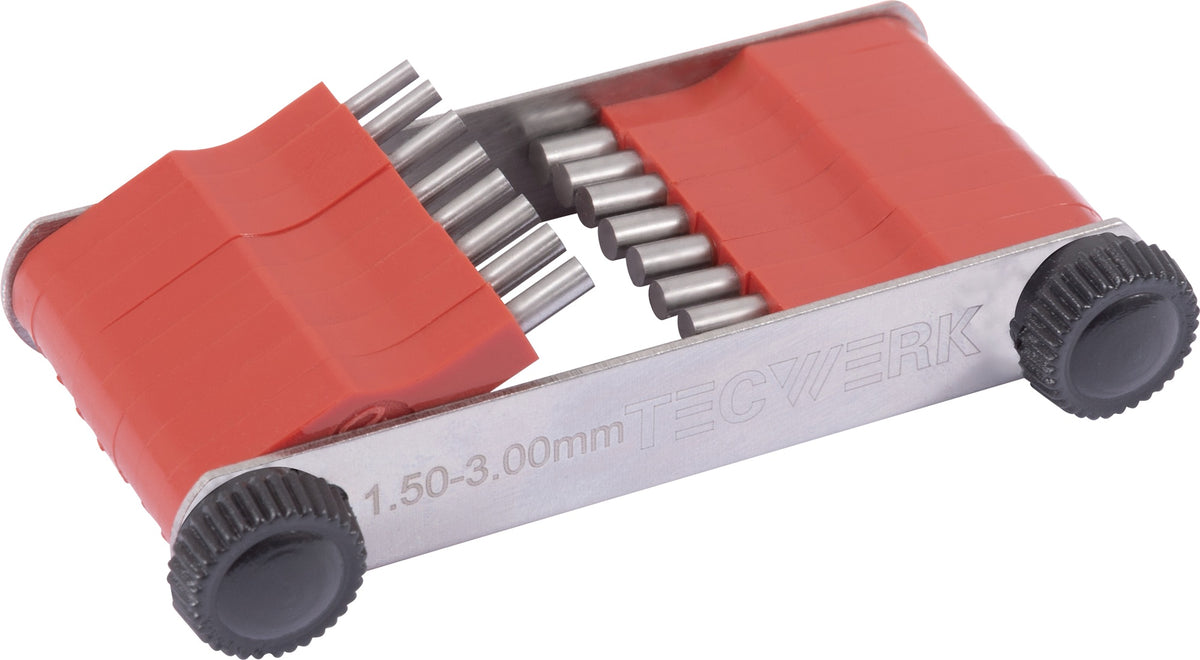 TECWERK Düsenlehre 0,45-1,50 mm mit 20 Stahlstiften – Präzisionsmessung