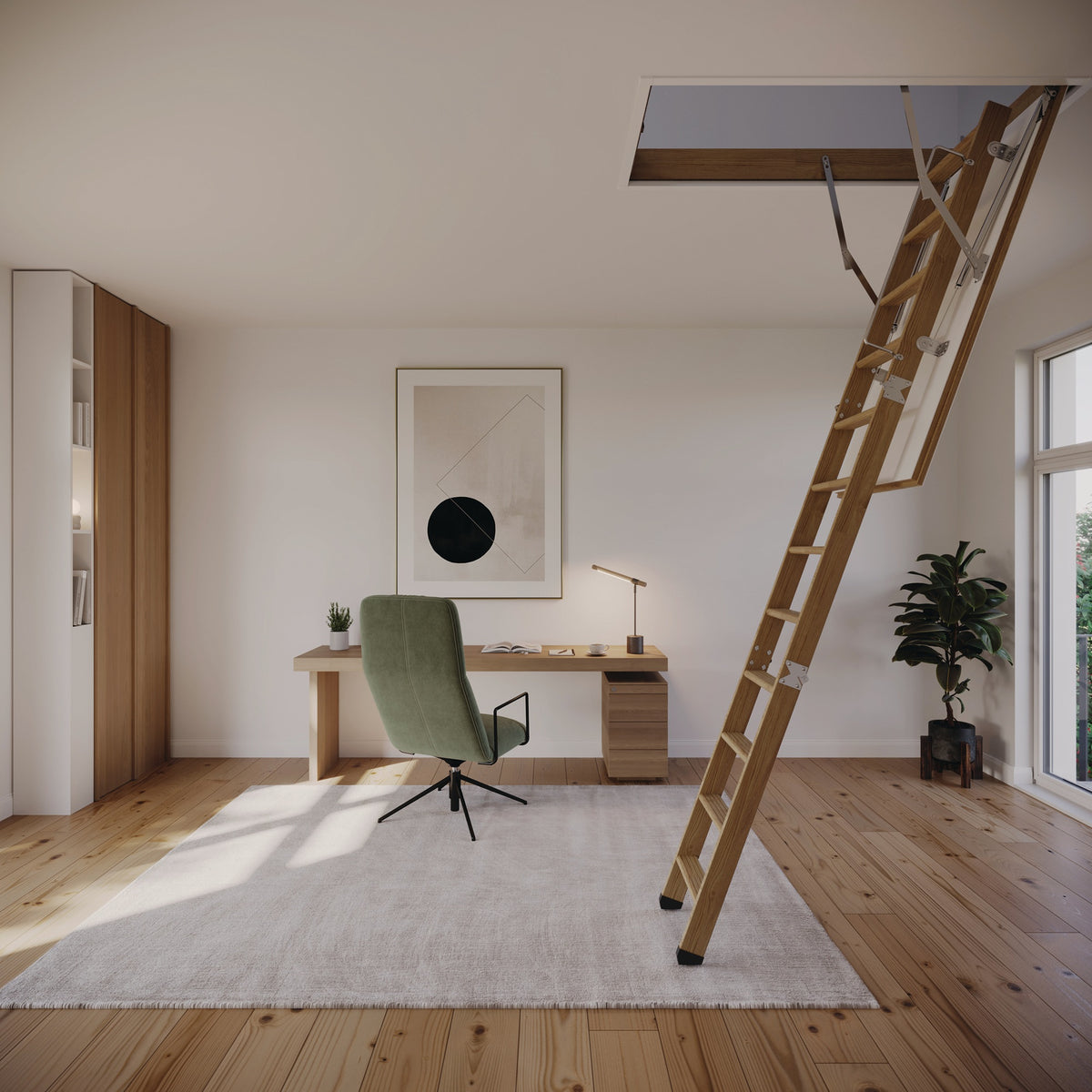 Bodentreppe StartStep von ROTO-FRANK – Holz, 150 kg Belastbarkeit, Öffnung 600 x 1200 mm