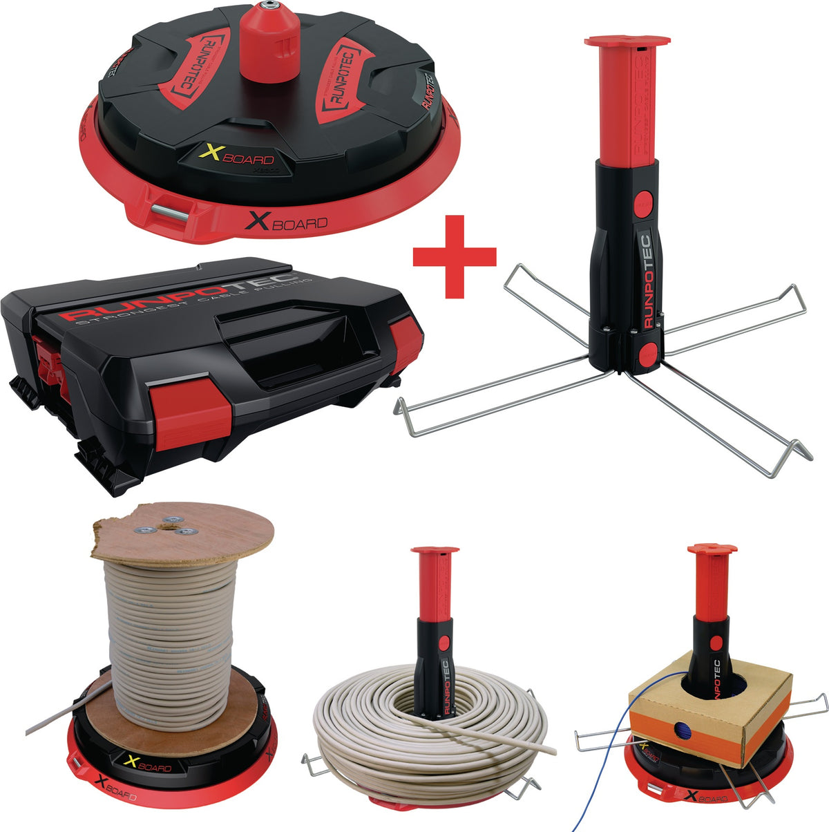 RUNPOTEC Kabelabroller XB 300 – Profi-Kabeltrommel-Auf- und Abroller, 300 kg Tragfähigkeit