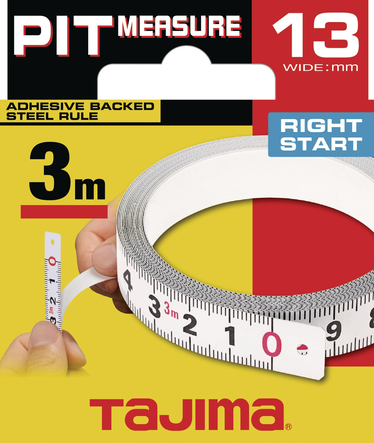 Tajima PIT MEASURE selbstklebendes Bandmaß 1 m, Bandbreite 13 mm, Maßanfang links