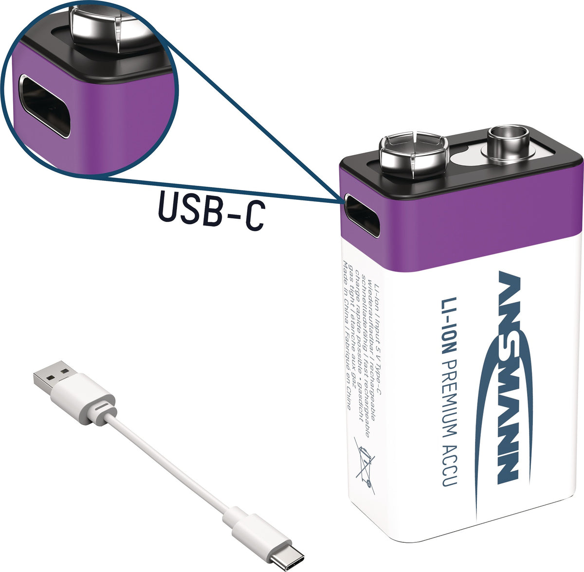 ANSMANN Akkuzelle 1,5 V 400 mAh Micro AAA Li-Ion mit USB-C Ladeport