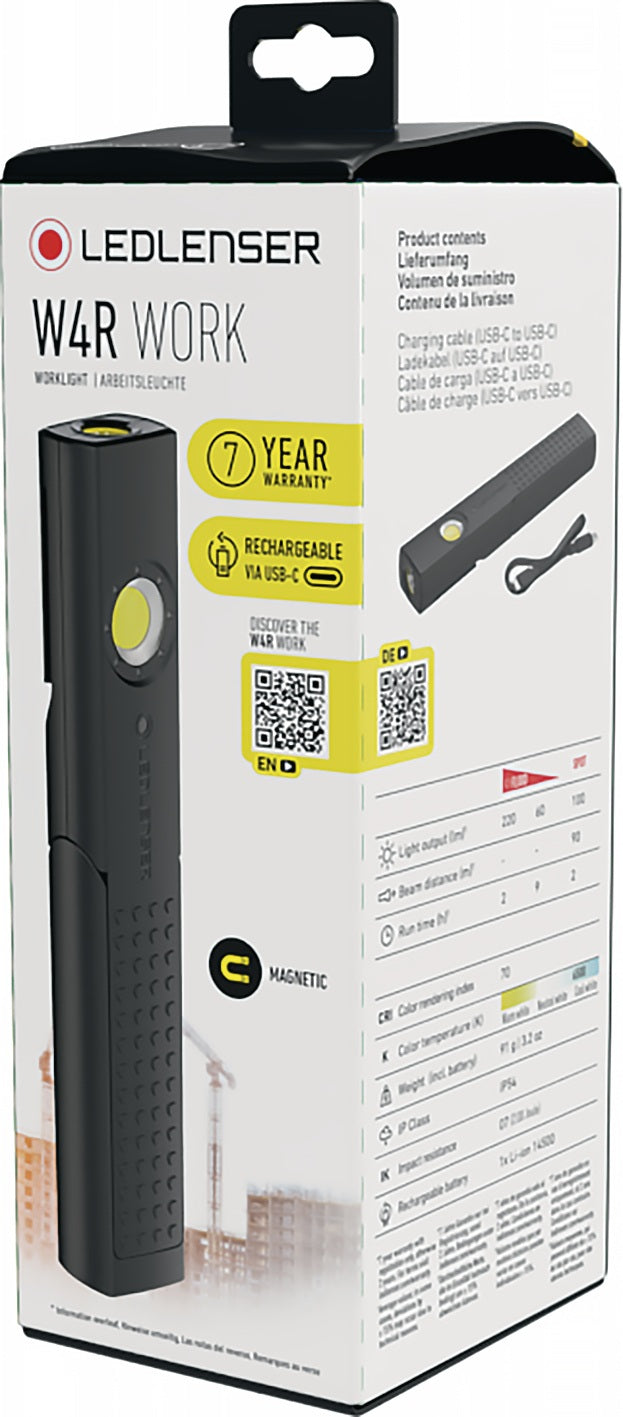 LEDLENSER Akku-Handleuchte W1R Work – Kompakte Clip-Leuchte mit Drehgelenk, Magnet & USB-C