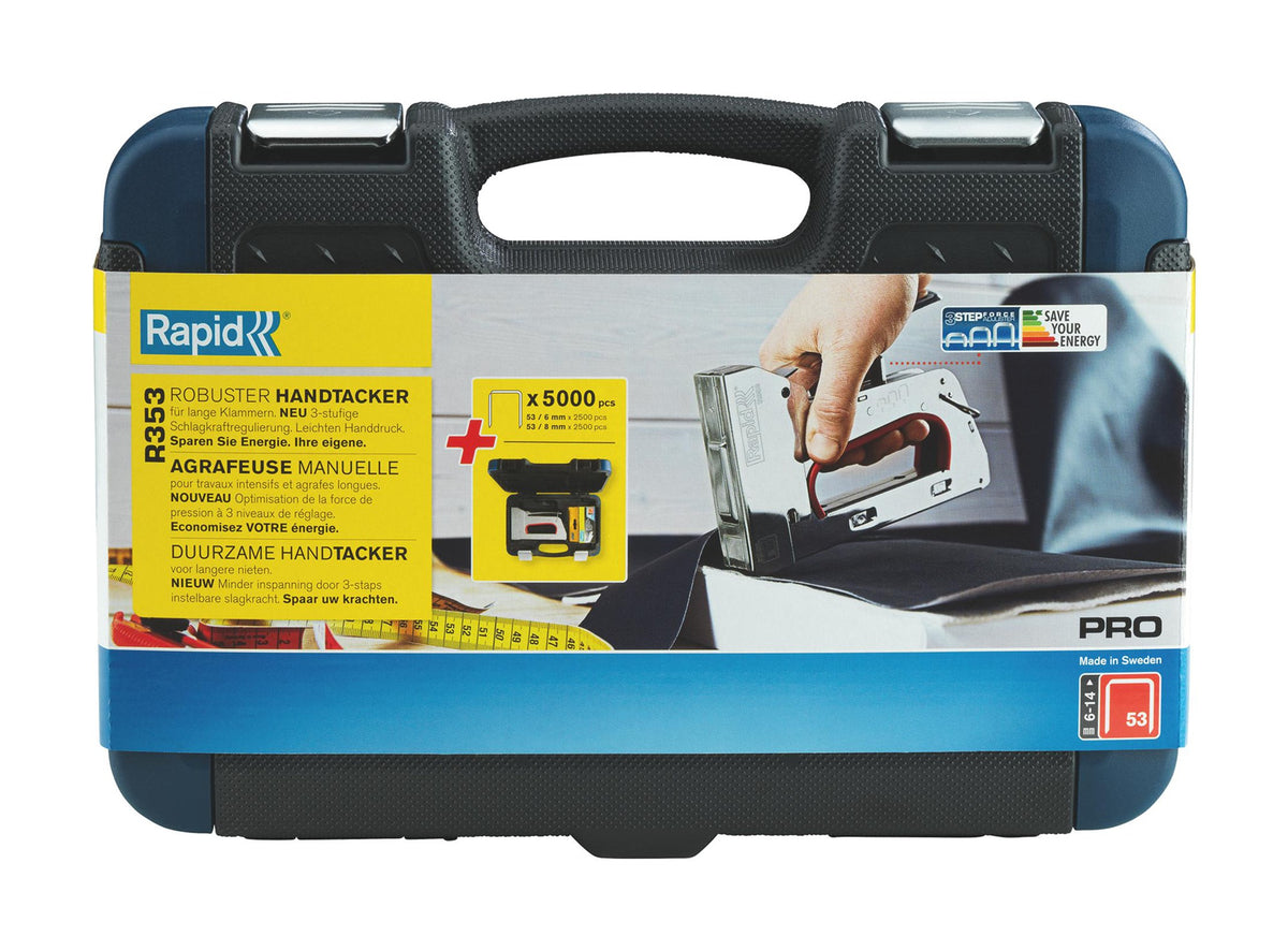 RAPID Handtacker R353 aus Stahl mit 3-Stufen-Schlagkraftregelung und 5.000 Klammern
