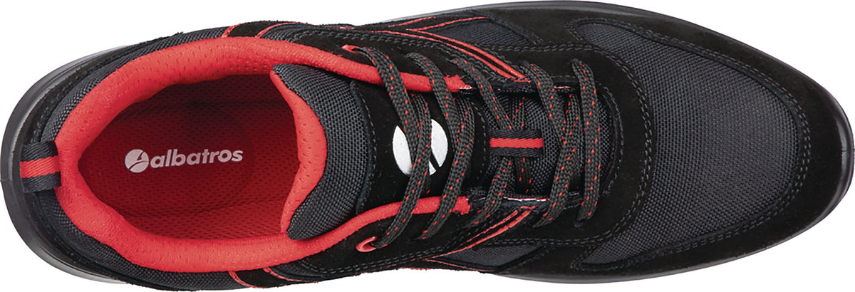 ALBATROS Berufsschuh CLIFTON ST LOW O2 ESD SRC – hydrophobiertes Veloursleder, schwarz/rot