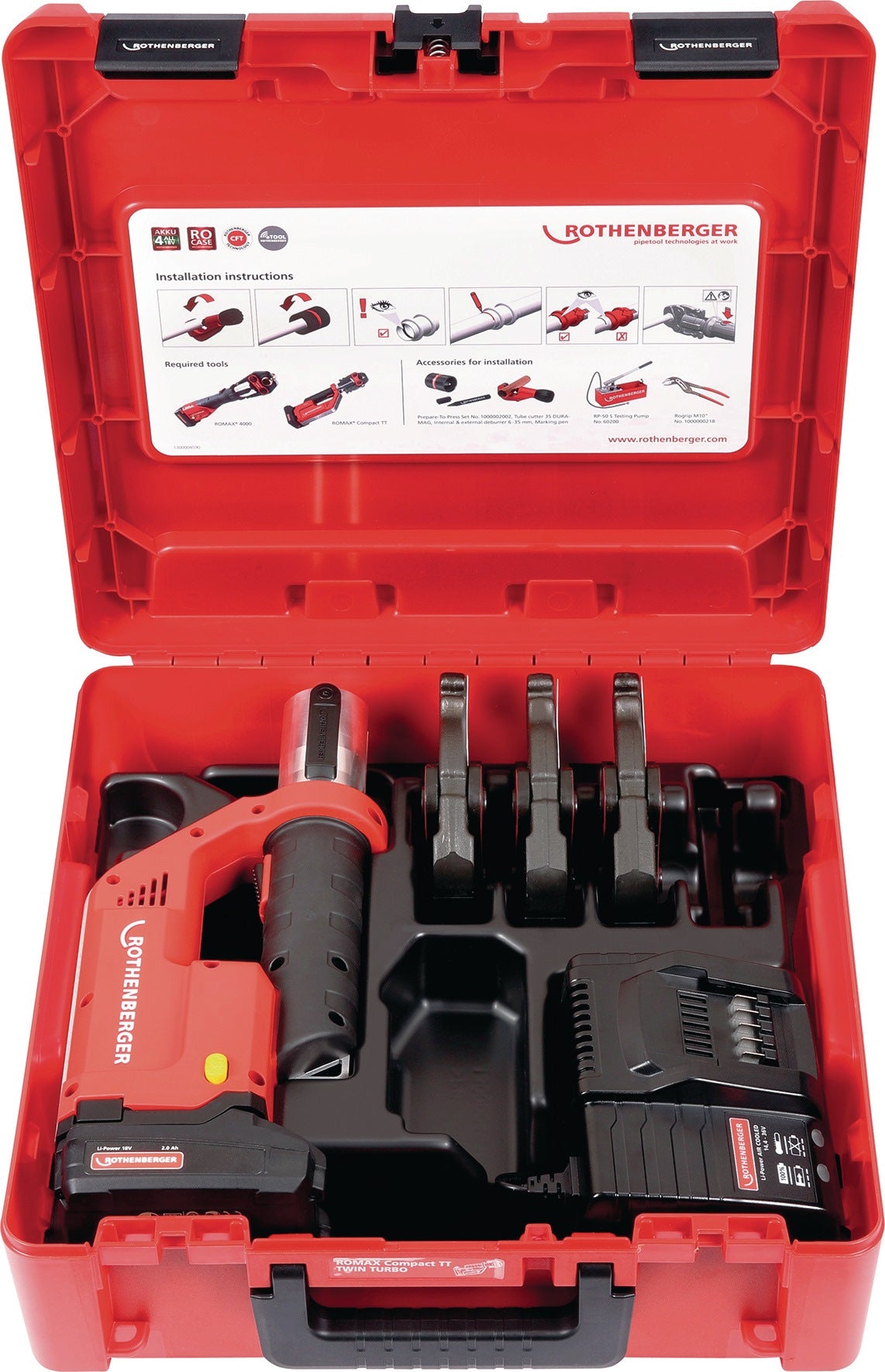 ROTHENBERGER Akku-Pressmaschine ROMAX Compact TT 15-35mm Basic Set 1,1x2Ah,EU,o.Pressbacken