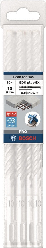 Bosch Hammerbohrer PRO SDS plus-5X, Ø 10,0 mm, Arbeitslänge 100 mm, SDS plus, Vierschneider für Stahlbeton