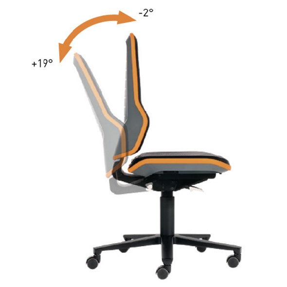 Arbeitsdrehstuhl Neon RL Permanentkontakt von BIMOS – orange, Sicherheits-Doppelrollen, 450-620 mm