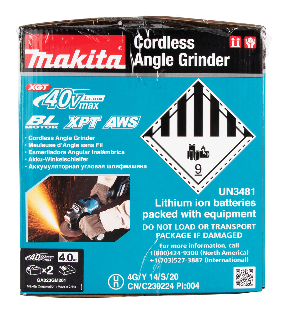 Makita Akku-Winkelschleifer – 40V max., inkl. Ladegerät & 2x Akku BL4040 4,0 Ah - GA023GM201
