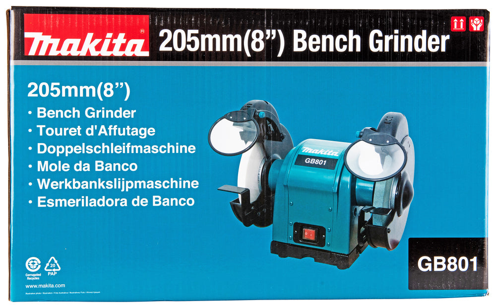 Makita Doppelschleifbock – 550 W, 205 mm Scheiben, leise & vibrationsarm - GB801