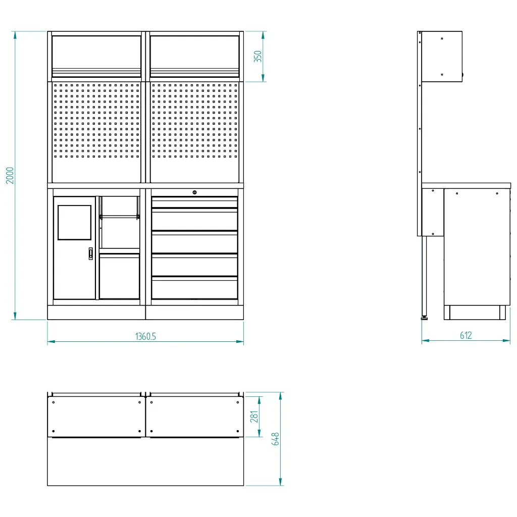 Bullram Werkstattmodul 1 STARX DEEP mit 620 mm Arbeitsplatte - GCMOD1E