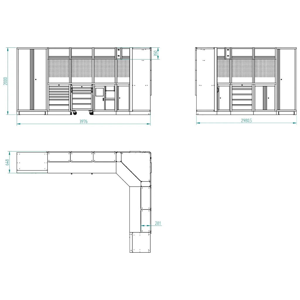 Bullram Werkstattmodul 4 STARX DEEP Ecklösung mit 620 mm Arbeitsplatten - GCMOD4E