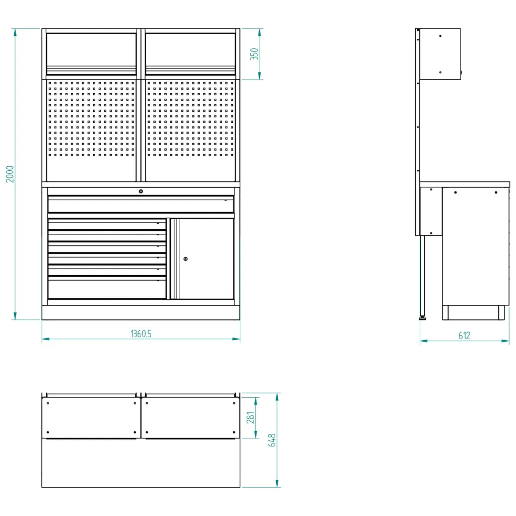 Bullram Werkstattmodul L STARX DEEP mit 620 mm Arbeitsplatte - GCMODLE
