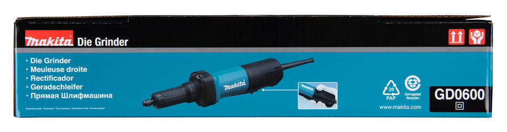 Makita Geradschleifer – 6 mm Spannhülse, 25.000 min⁻¹, schlank & mit Paddelschalter - GD0600