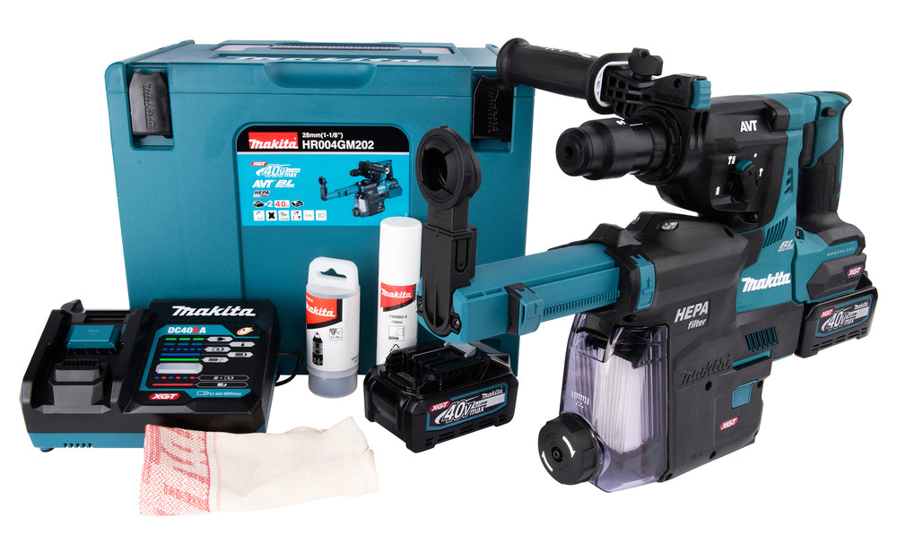 Makita Akku-Kombihammer SDS-MAX – 40V max., inkl. 2x 4,0 Ah Akkus, Ladegerät, MAKPAC & Staubabsaugung DX14 - HR004GM202