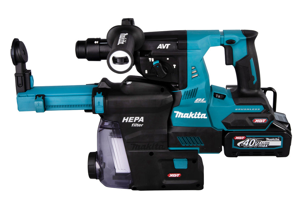 Makita Akku-Kombihammer SDS-MAX – 40V max., inkl. 2x 4,0 Ah Akkus, Ladegerät, MAKPAC & Staubabsaugung DX14 - HR004GM202