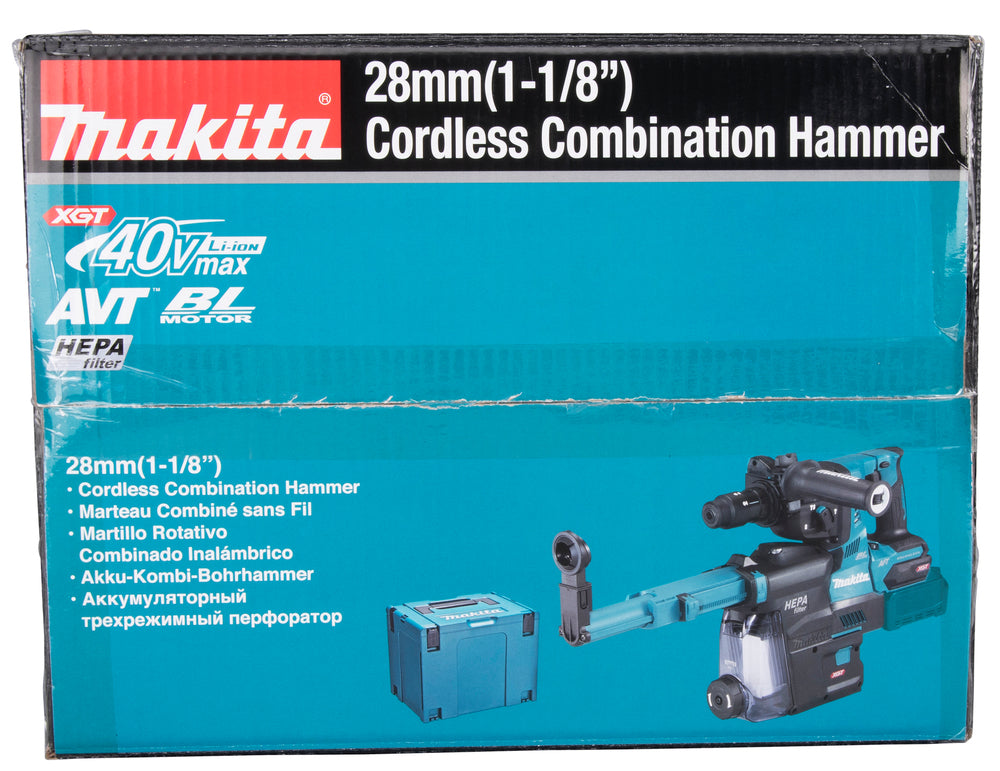 Makita Akku-Kombihammer SDS-MAX – 40V max., inkl. 2x 4,0 Ah Akkus, Ladegerät, MAKPAC & Staubabsaugung DX14 - HR004GM202