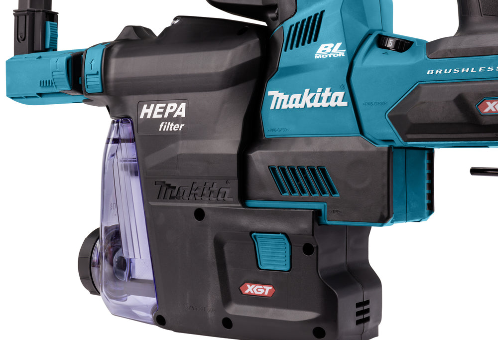 Makita Akku-Kombihammer SDS-MAX – 40V max., inkl. 2x 4,0 Ah Akkus, Ladegerät, MAKPAC & Staubabsaugung DX14 - HR004GM202