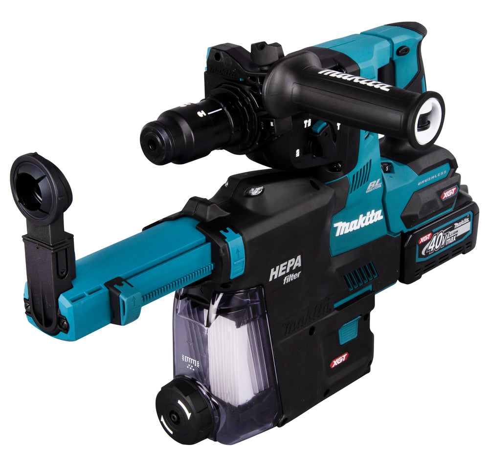Makita Akku-Kombihammer SDS-MAX – 40V max., inkl. 2x 4,0 Ah Akkus, Ladegerät, MAKPAC & Staubabsaugung DX14 - HR004GM202