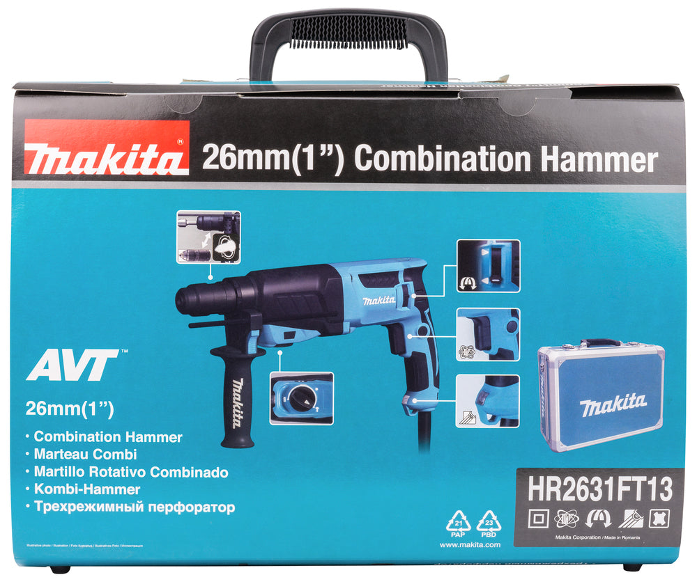 Makita Kombihammer SDS-PLUS – 800 W, 2,4 J Schlagstärke & AVT - HR2631FT13