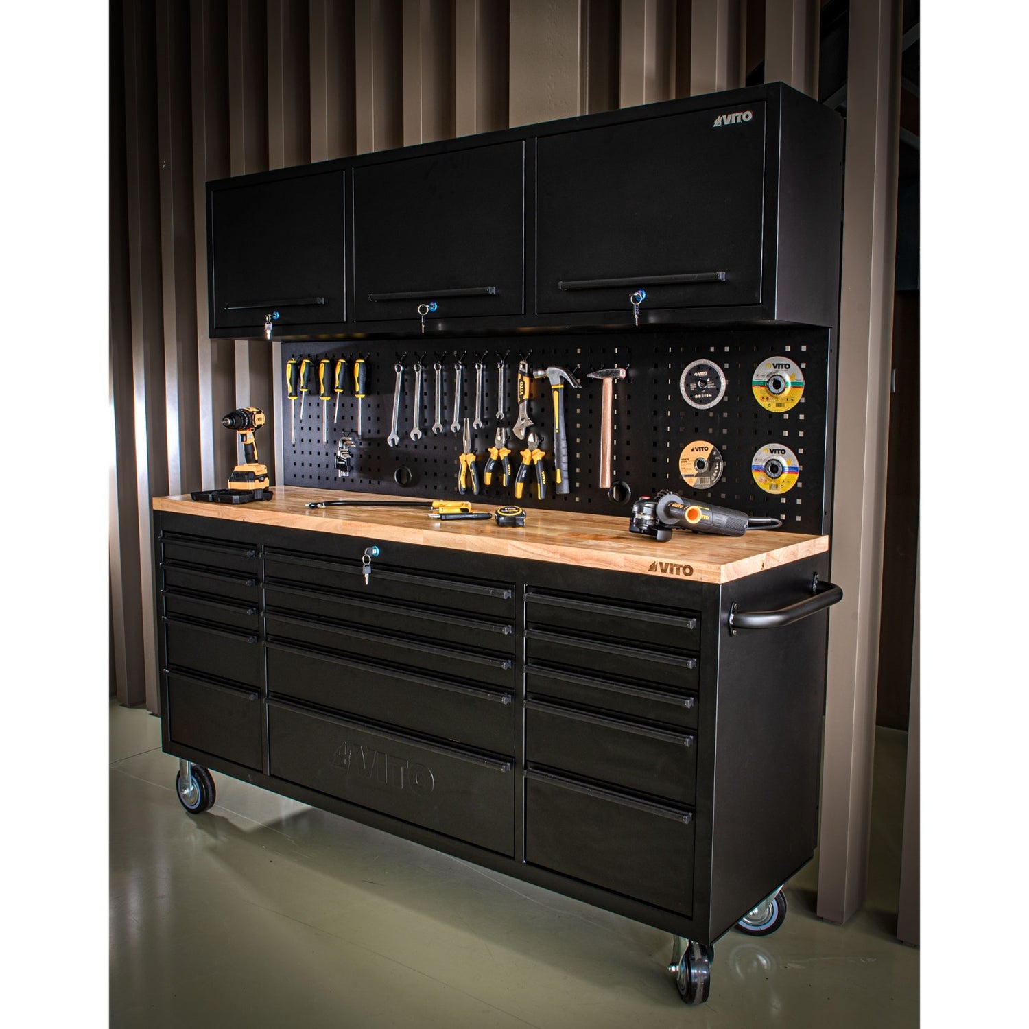 VITO Mobile Werkbank 182 cm mit 15 Schubladen – VIBTM182