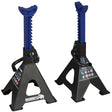 Blue JACKET Car Jack Stand 3 Ton with Double Locking and Large Foot Base for lifting SUVs, made of heavy-duty steel, shown on tools.de.