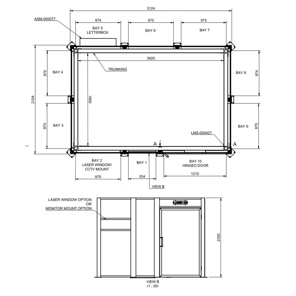 KYRUS 3x2 m Laserschweißkabine mit Scharniertür - Laserschutzkabine - KY-LENC-001