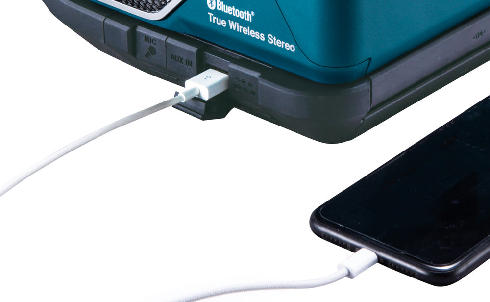 Makita Bluetooth-Lautsprecher – kraftvoller Sound, Mikrofonbuchse, bis 10 Geräte koppelbar - MR014GZ