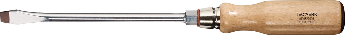 TECWERK Schlitzschraubendreher 3,5 mm Rundklinge mit Sechskantansatz und Holzgriff
