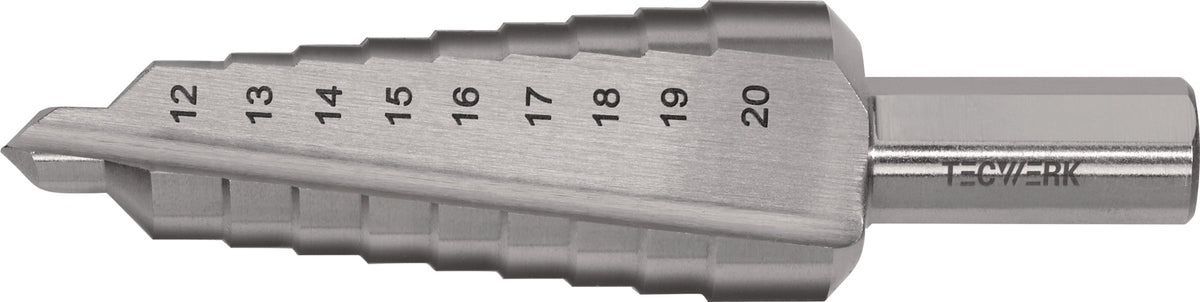 TECWERK Stufenbohrer 12-20 mm HSS geradegenutet 9 Stufen 2 Schneiden