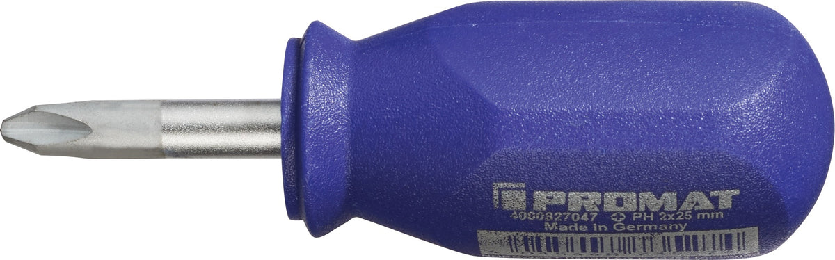PROMAT Schraubendreher PH 2 mit 1K-Griff und Rundklinge, 25 mm Klingenlänge