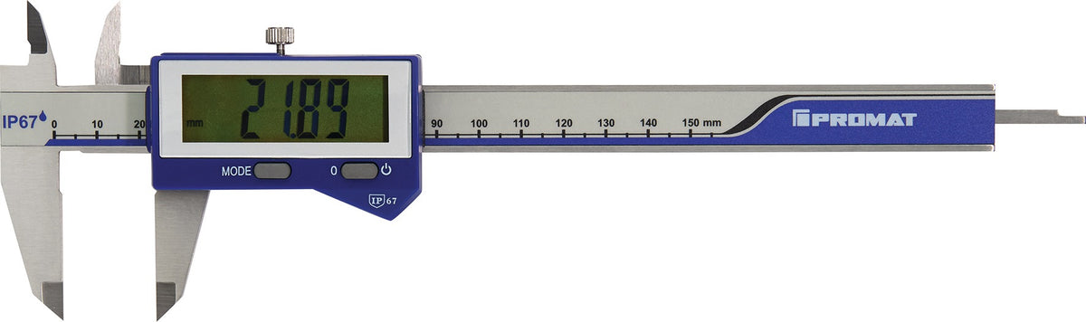PROMAT Digitaler Messschieber DIN 862 IP67 150 mm mit Feststellschraube – staub- und wassergeschützt