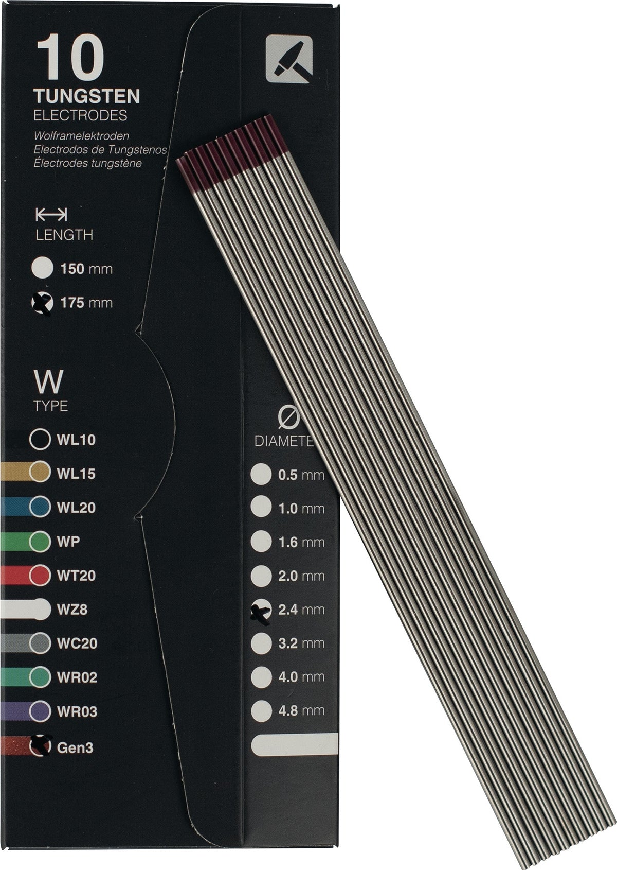 EWS TIGZONE Wolframelektrode perlkupfer 1,6mm x 175mm – 10 Stück, nicht radioaktiv, für DC/AC