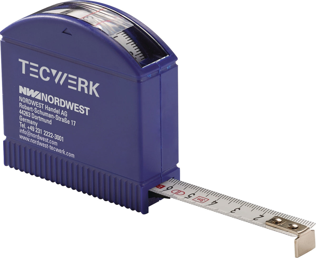 TECWERK Taschenrollbandmaß 3 m Sichtfenster mit Lupeneffekt, mm/cm Teilung, EG II Genauigkeit