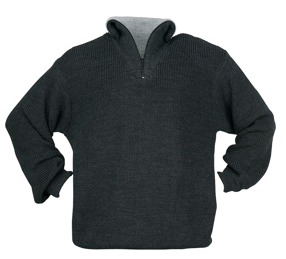 SCHEIBLER Troyer-Pullover anthrazit Gr. M – Schwerer Perlfangstrick mit Reißverschlusskragen