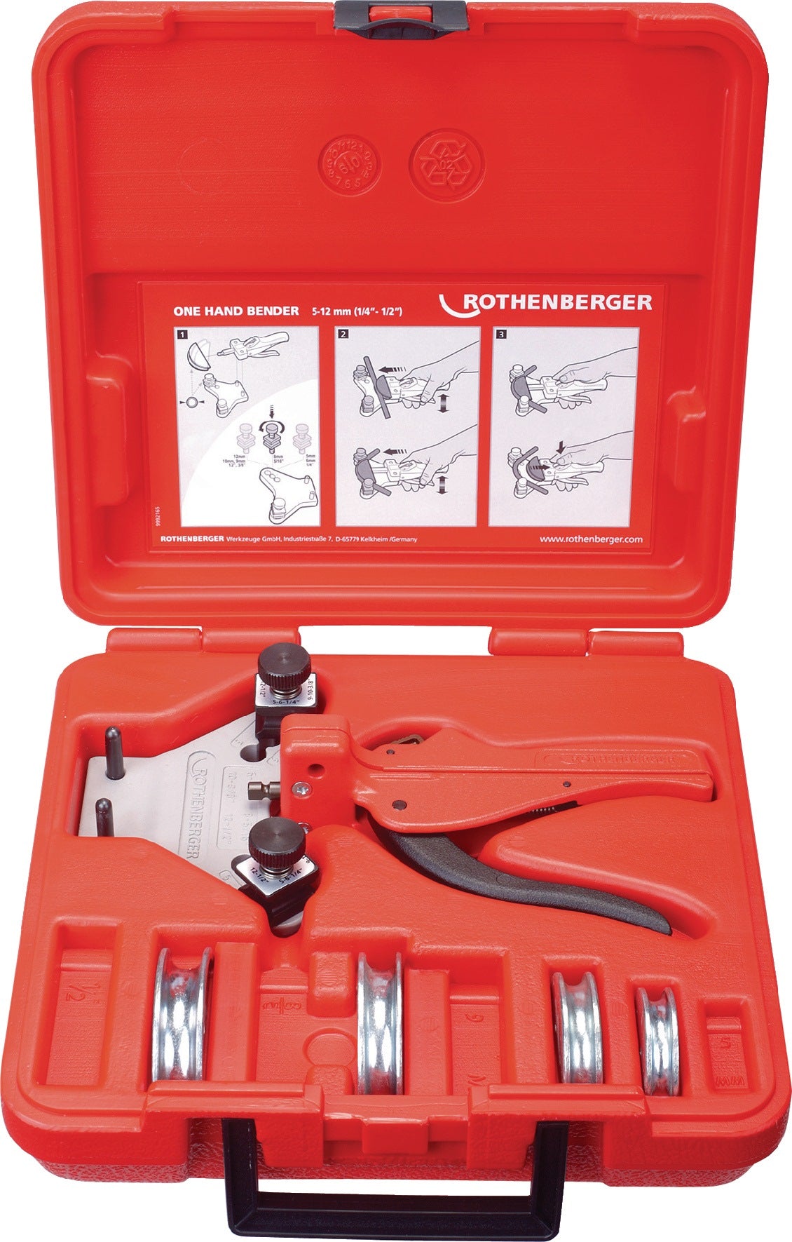 ROTHENBERGER Einhandbiegegerät TUBE BENDER bis 90° für 6-8-10-12 mm Rohre, 5-teilig