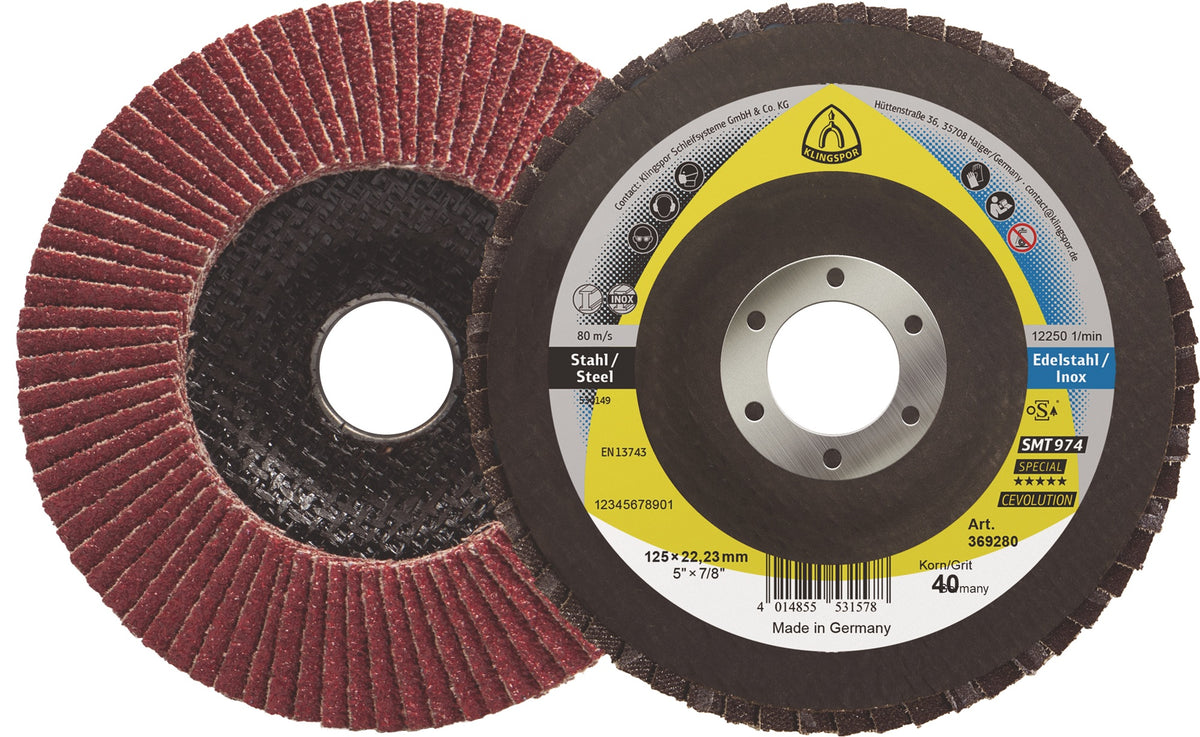 KLINGSPOR Fächerscheibe SMT 974 Ø125 mm Körnung 40 gewölbt keramischer Korund für Stahl