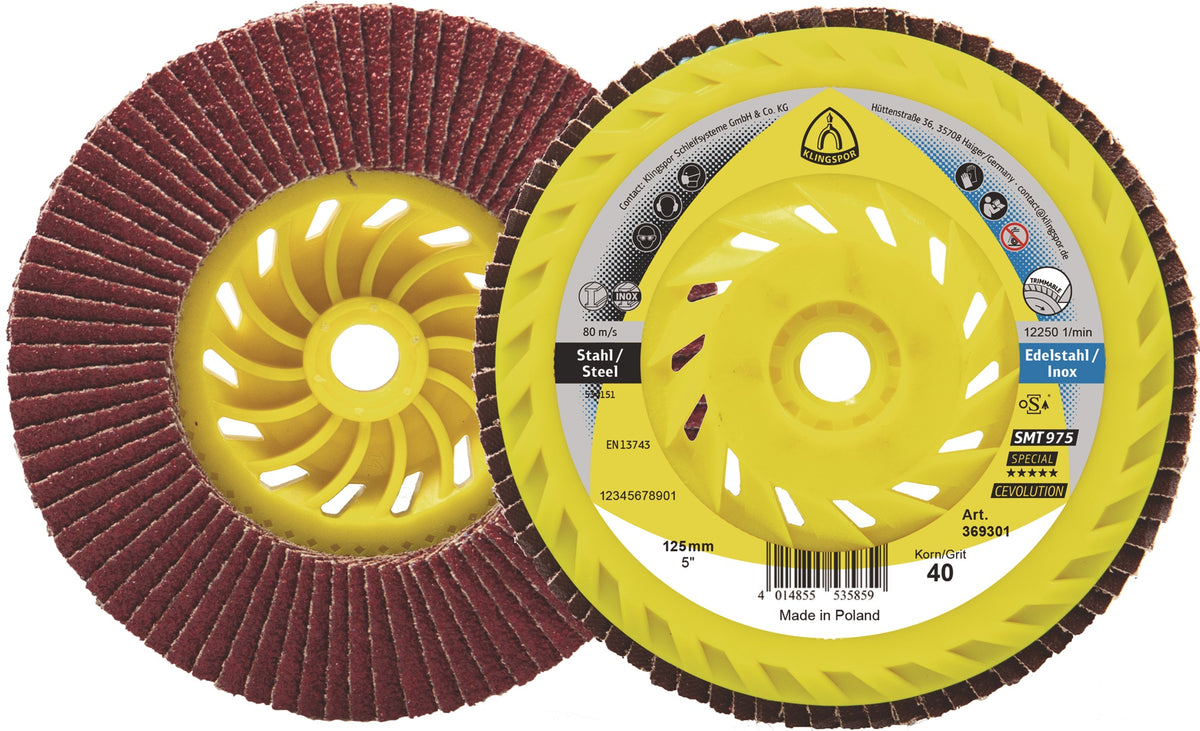 KLINGSPOR Fächerscheibe SMT 975 Ø125 mm Körnung 40 gewölbt 6° keramischer Korund