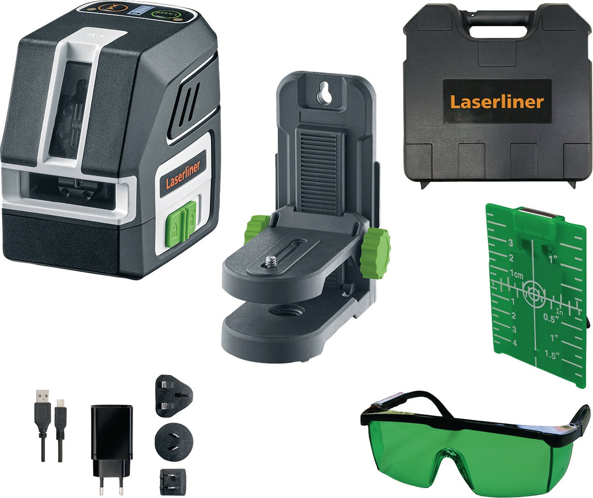 LASERLINER PocketCross-Laser 2G Kreuzlinienlaser – grünes Laserkreuz, 55 m, PocketWallHolder