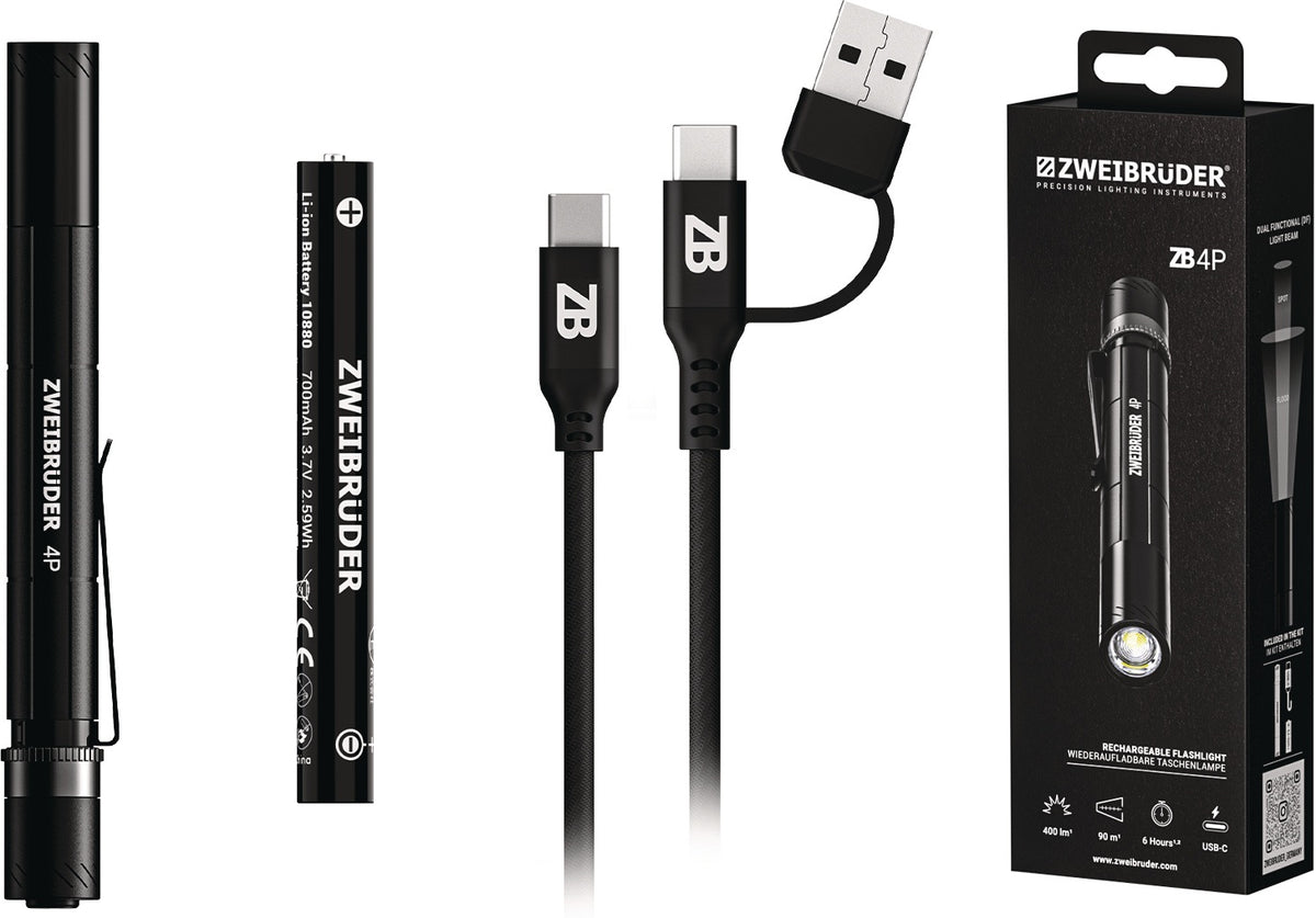 ZWEIBRÜDER LED-Taschenlampe ZB4P 50-400 lm Akku Li-Ion 30-90 m schwarz
