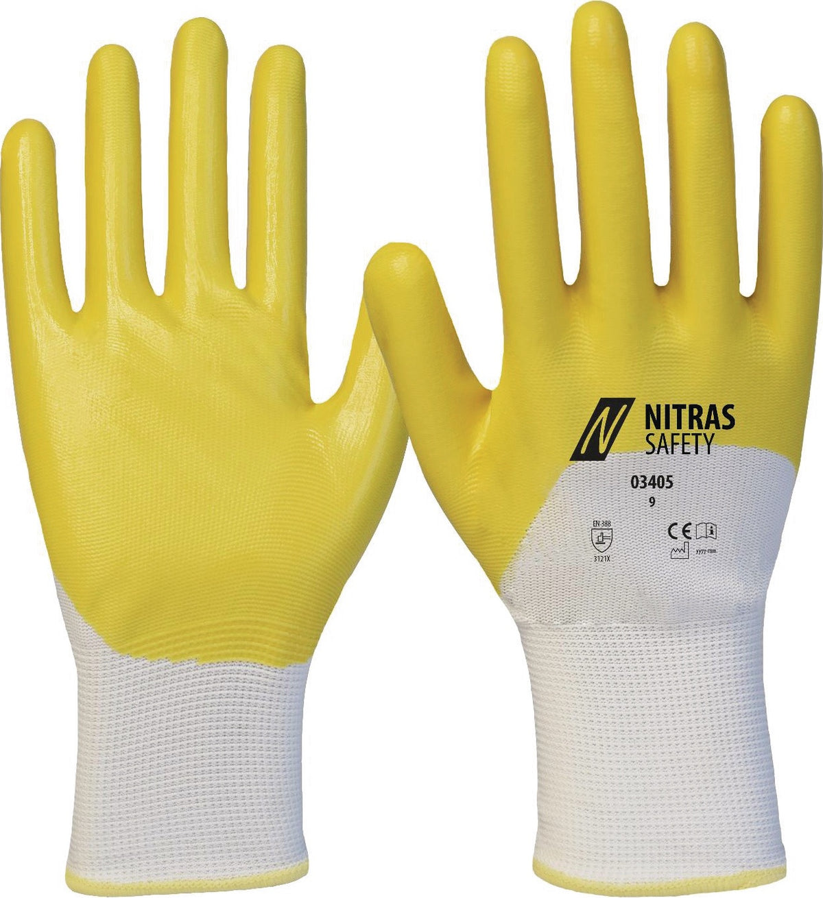 NITRAS SAFETY Nitrilhandschuhe 03405 Gr. 8 weiß/gelb – 12 Paar EN 388